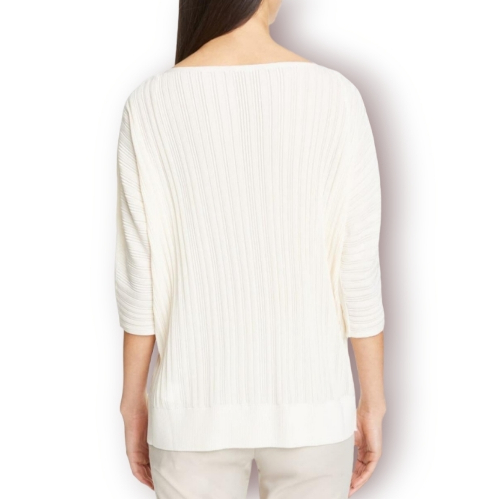 Lafayette 148 Dolman Ribbed Semi Sheer Cream Plisse Sweater Size S - Picture 5 of 12
